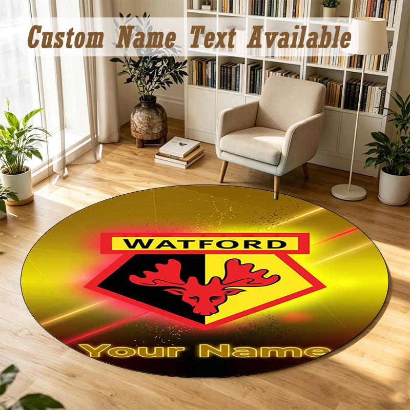 Round Rug Custom NameWatford FC Pattern Non Slip Carpet Home Floor Decor