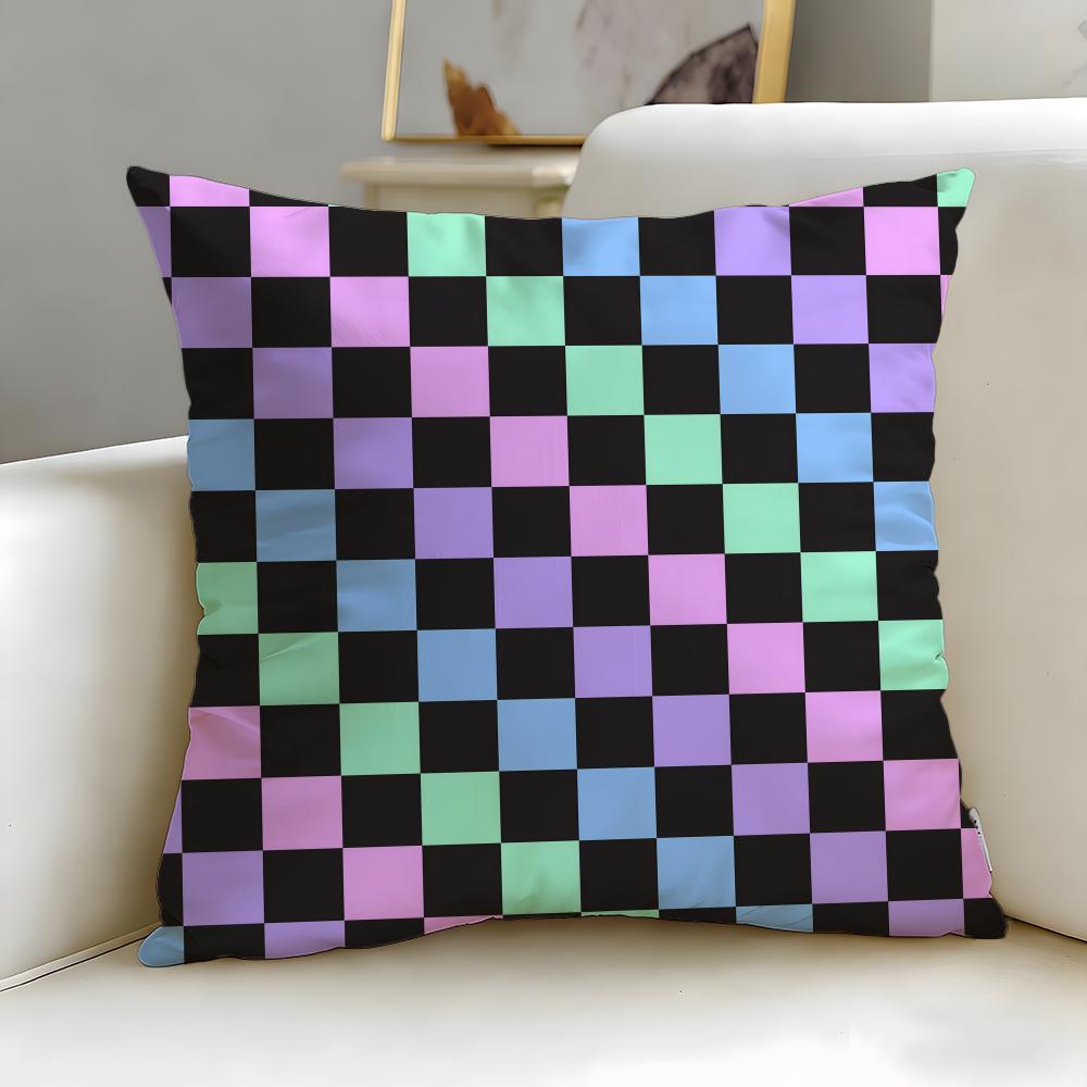 Checkerboard Pattern Cushion Cover Soft EasyWash Pillow Case Versatile for Couch Bed Travel and Office