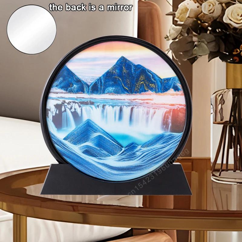 3D Sandscape Moving Sand Art Picture Earth Deep Sea Landscape Quicksand Round Hourglass Flowing Sand Frame Painting Home Decor