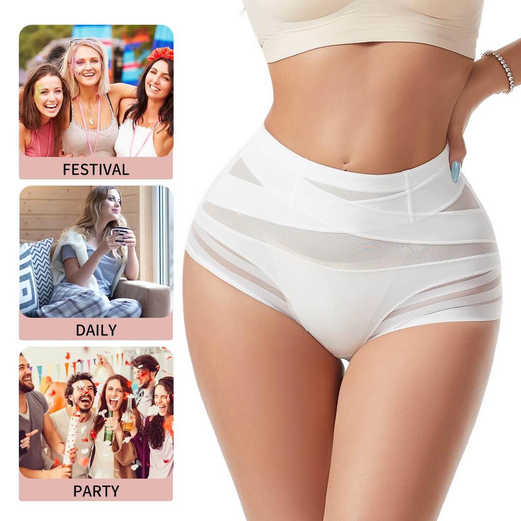 High Waisted Invisible Tummy Control Shapewear Panties for Women Stripe Lace Panty Ladies Underwear Shaping Briefs Slimming Underwear