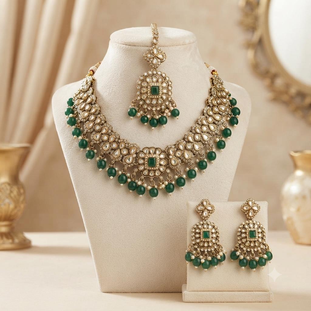 Indian Bollywood Gold Plated Kundan Choker Bridal Necklace Earrings Jewelry Set
