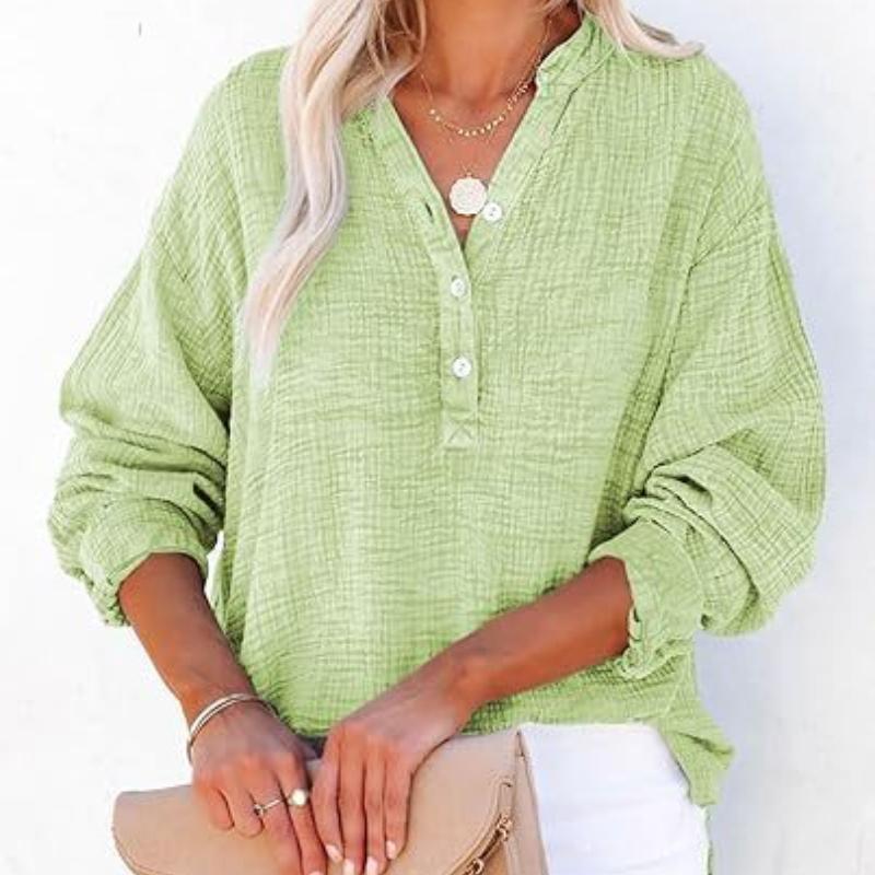 Fashion Spring Pleated Button Long-sleeved T-shirt Solid Color Blouse Blouse Loose Pullover