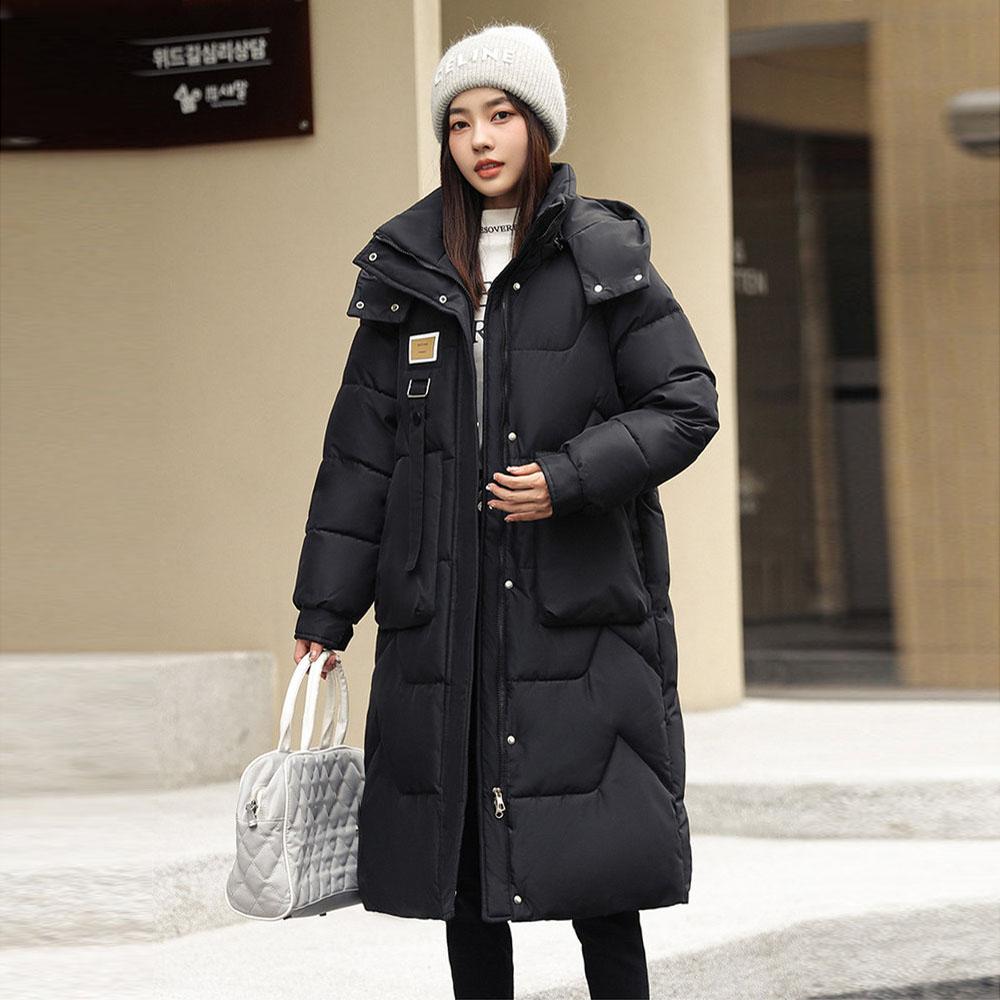 

Женская зимняя одежда с капюшоном, длинное пуховое пальто, куртка, утепленный тренчкот, ветровка, парки для женщин на открытом воздухе L чёрный