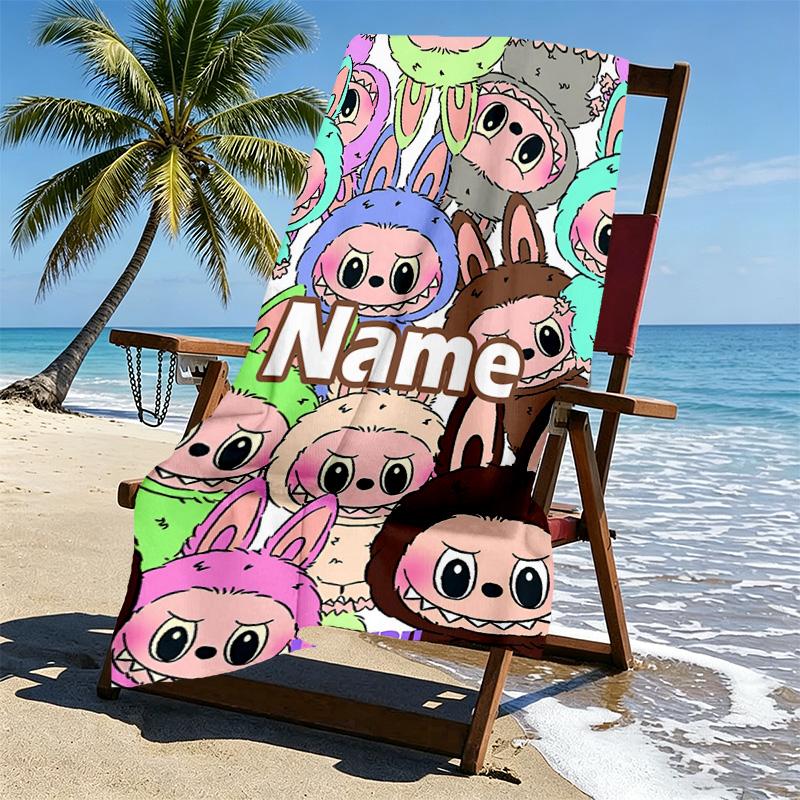 Custom Name Personalized Labubu Print Beach Towel, for Trip Camping Beach Party Home Decor, Birthday Gift for Family & Friends