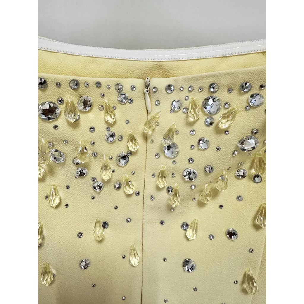 Newest Fashion Designer Vestido Women's Square Collar Beading Diamonds Long Sleeve Maxi Dress