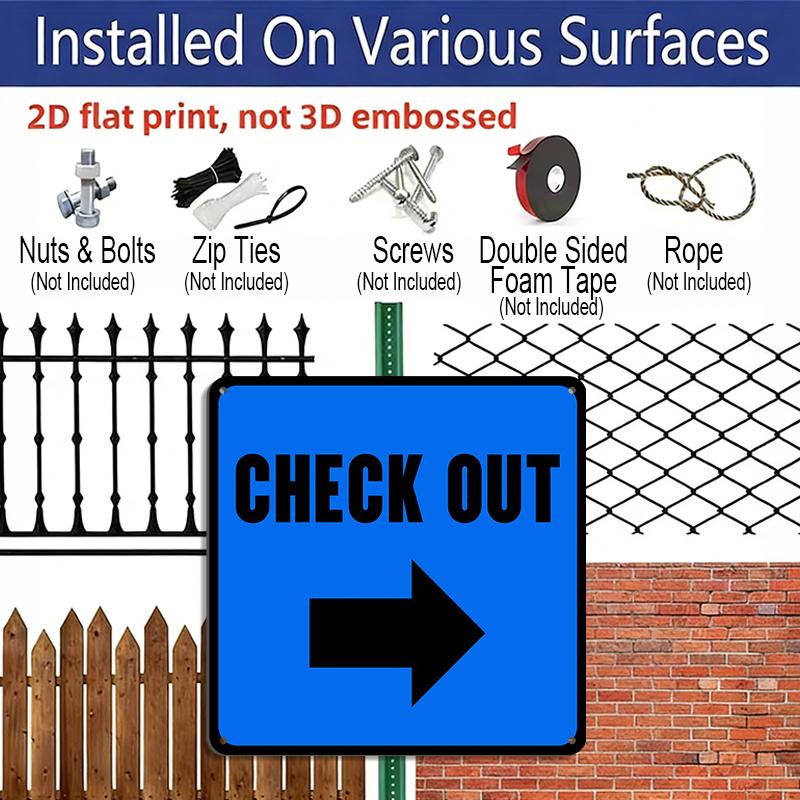 2D Flat 1pc Blue CHECK OUT Right Arrow Metal Wall Hanging Plaque, Rustproof Aluminum Direction Sign, Business Guidance Decor for Shop Salon