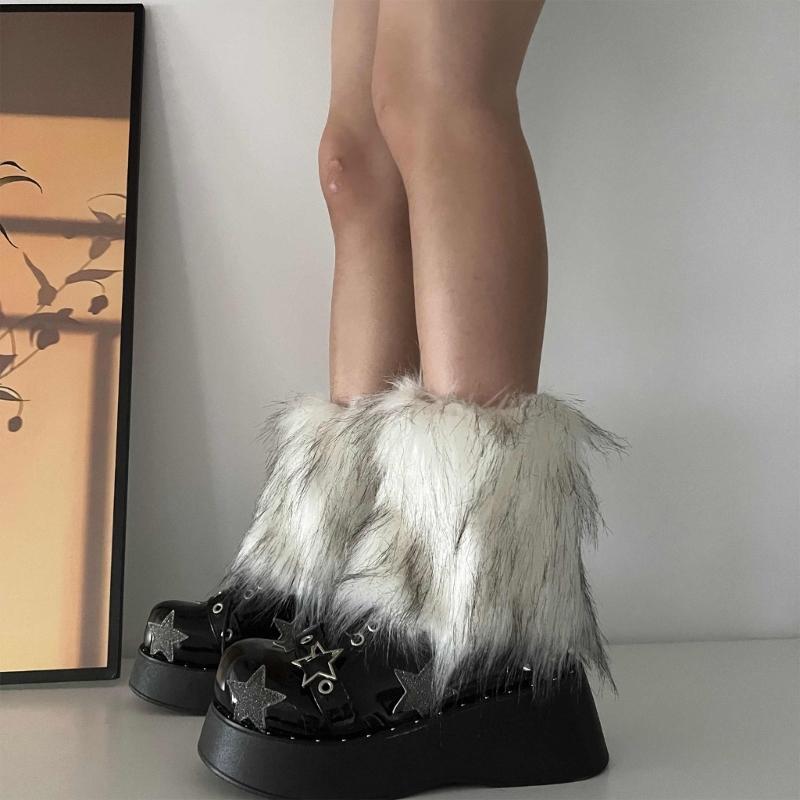 Fuzzy Faux Furs Leg Warmers Furs Heels Long Boots Cuffs Cover Has Elastic One Pair Carnivals Boot Cover Y2K JK Uniform