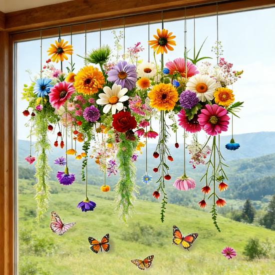 Window Sticker Double Sided Design Glass Decals Waterproof PVC Chrysanthemum Pattern Sticker Home Wall Decor