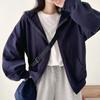 Women's Hooded Long Sleeve Zip Up Cardigan Oversized Fit Casual Top Solid Color Cropped Hoodie Jacket