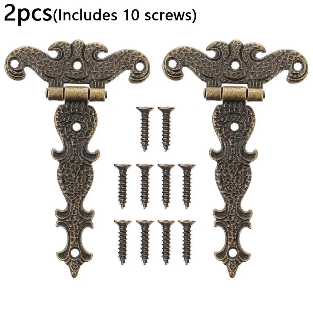 2pcs Antique Door Hinge Cabinet Wardrobe Butt Hinges Jewellery Case Decorative Hinge Vintage Furniture Hardware With Screw