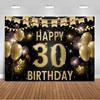 30th Birthday Party Decorations 30 Years Old Backdrop Supplies Black Gold Balloons Glitter Background Banner Photography Props