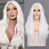 Elegant Long Wavy Curly Wig Middle Part Cosplay Lolita Wigs White Orange Synthetic Wigs  Halloween