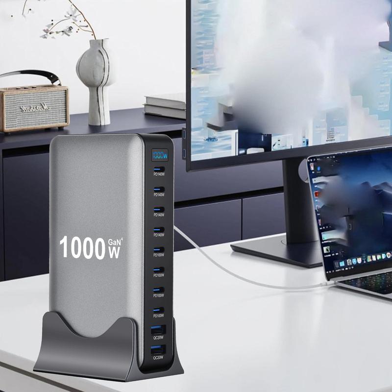 1000W GaN Fast Charging Station for iPhone Samsung For Xiaomi Huawei 10-Port Fast Desktop Charger PD3.1 USB Type C Dropshipping