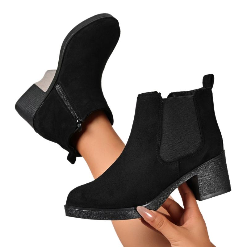 New Fashion Women's Block Heel Booties Autumn New Round Toe Suede Side Zip Platform Anti-Slip Wear-Resistant Single Boots42