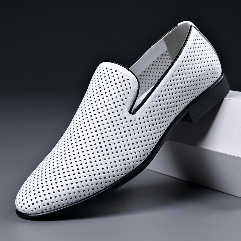 Fashion Male Leather Sandals 2024 Summer Genuine Business Suit Breathable Perforated Men's Shoes Fashion Hallow Out Designer Shoes Men
