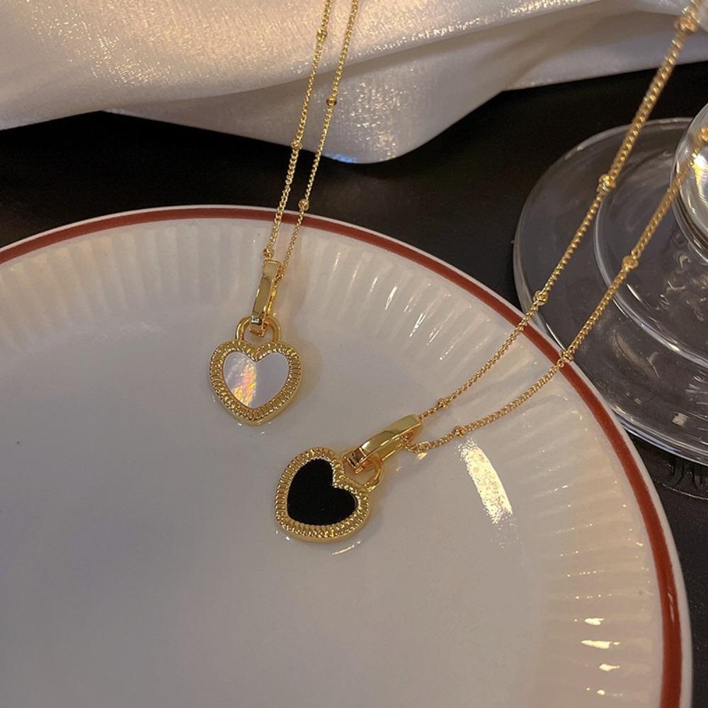 Italian Black and White Love Necklace 925 Sterling Silver Pendant Lock Detection Reverse Light Luxury Niche Collarbone Chain Women
