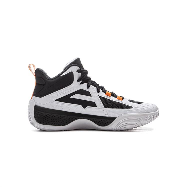 Li Ning Tian Ying 2.0 Confortáveis Antiderrapantes Absorventes de Choque Resistentes ao Desgaste Respiráveis Cano Médio Tênis de Basquete Infantil Preto Branco YKBU098-5