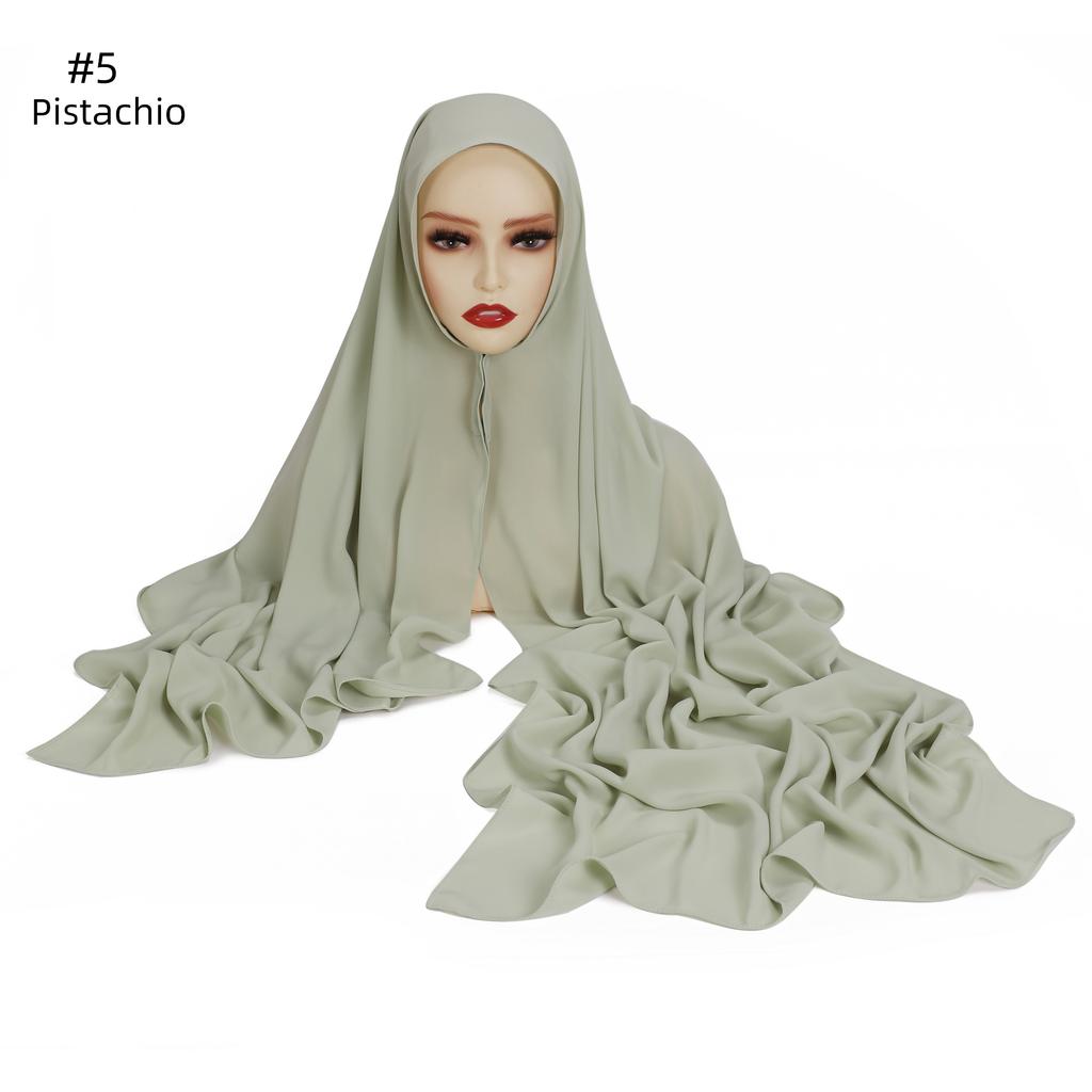 Premium Instant Chiffon Hijab With Built In Magnet Buckle Solid Color Woman Muslim Hijab Scarf Soft Islam Turban Headband Shawl