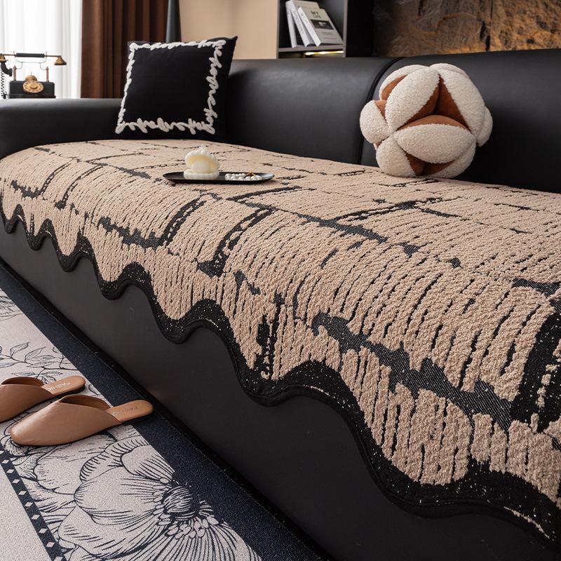 Light Luxury High-Grade Leather Sofa Cushion  New Anti-Cat Scratch Cover Cloth Towel Half-Edge Velvet Autumn And Winter Special-Shaped Sofa Seat