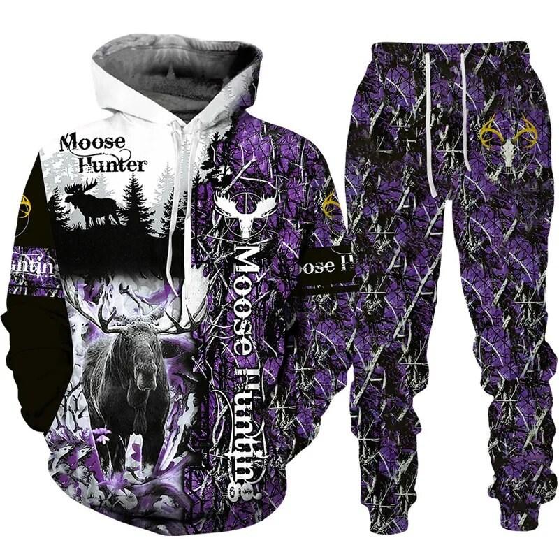 Country Men Deer Hunting Hoodies 3D Print Tracksuit Set Men's Hoodie Pants 2pcs Set Fashion Camo Streetwear Pullover Clothes
