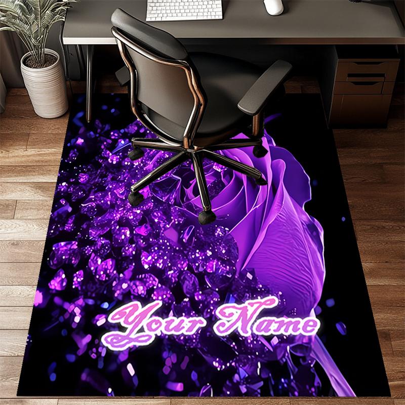1PC Custom Name Purple Rose Glow Theme Floor Mat Ideal for Living Room, Game Rooms, Office, Bedroom,Floor Mat Playful Design