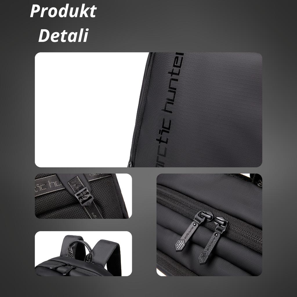Czarny plecak miejski biznesowy, 22 l, wodoodporny, na laptopa 15,6", elegancki i pojemny. arctic hunter b00529 black.