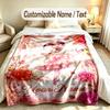 Floral Theme Custom Blanket Personalized Name & Text Customized Soft Warm Throw Blanket Home Decor