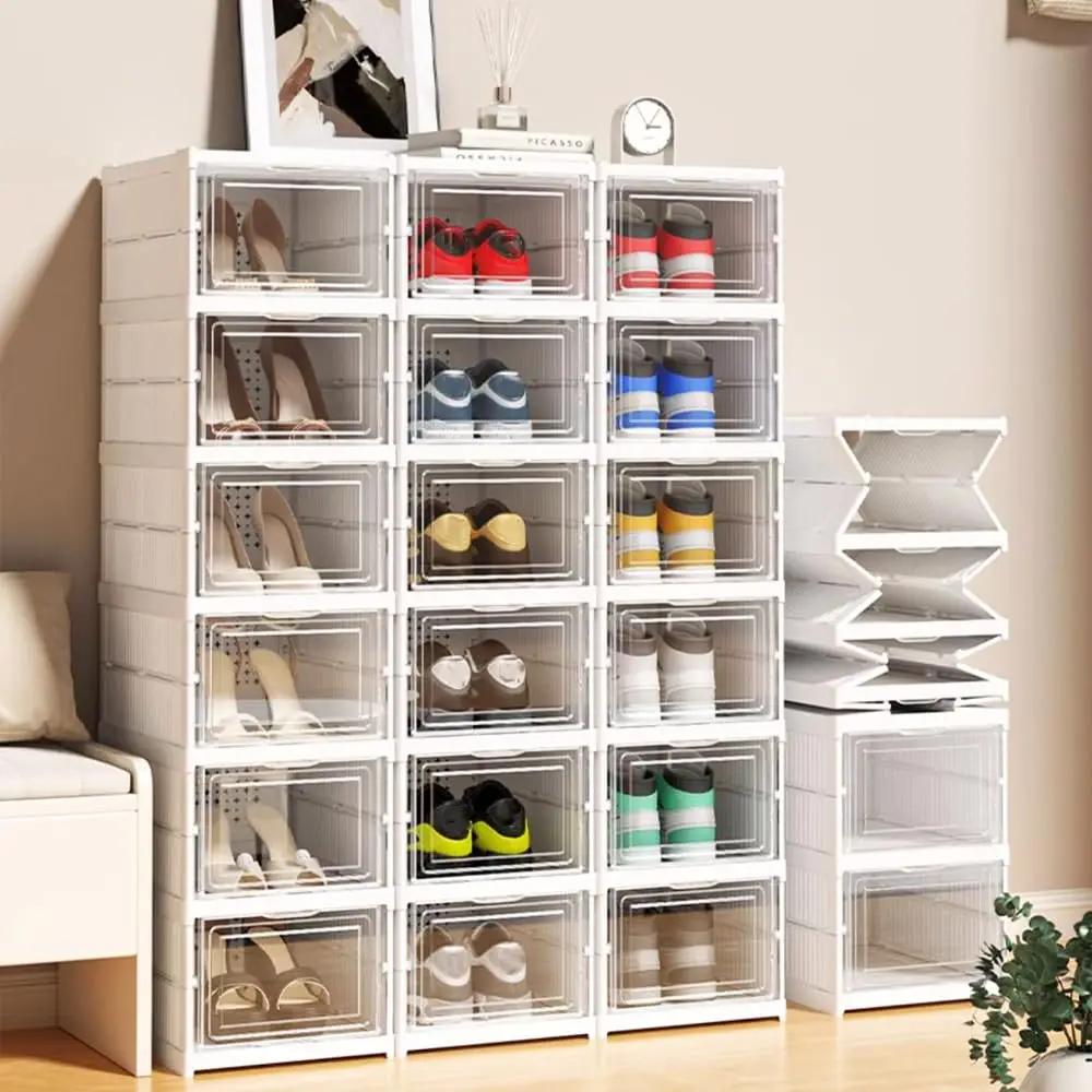 Faltbare Schuhbox Transparent Staubdicht Schuh-Organizer Mit Deckel Flur Stapelbarer Schuhschrank Schrank Sneaker Aufbewahrungsregal