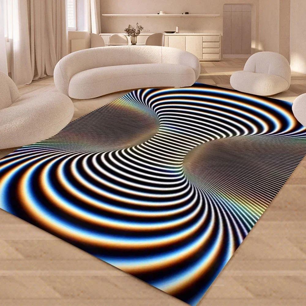 3D Vortex Illusion Area Rug Abstract Geometric Optical Carpet for Living Room Bedroom Entrance Doormat Non-Slip Floor Mat