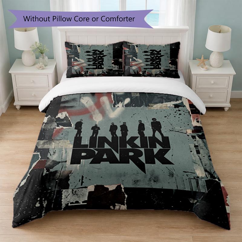 Set Biancheria da Letto 3 Pezzi Stampa Linkin Park Copripiumino con Due Federe Biancheria da Letto Morbida per Camera da Letto Domestica