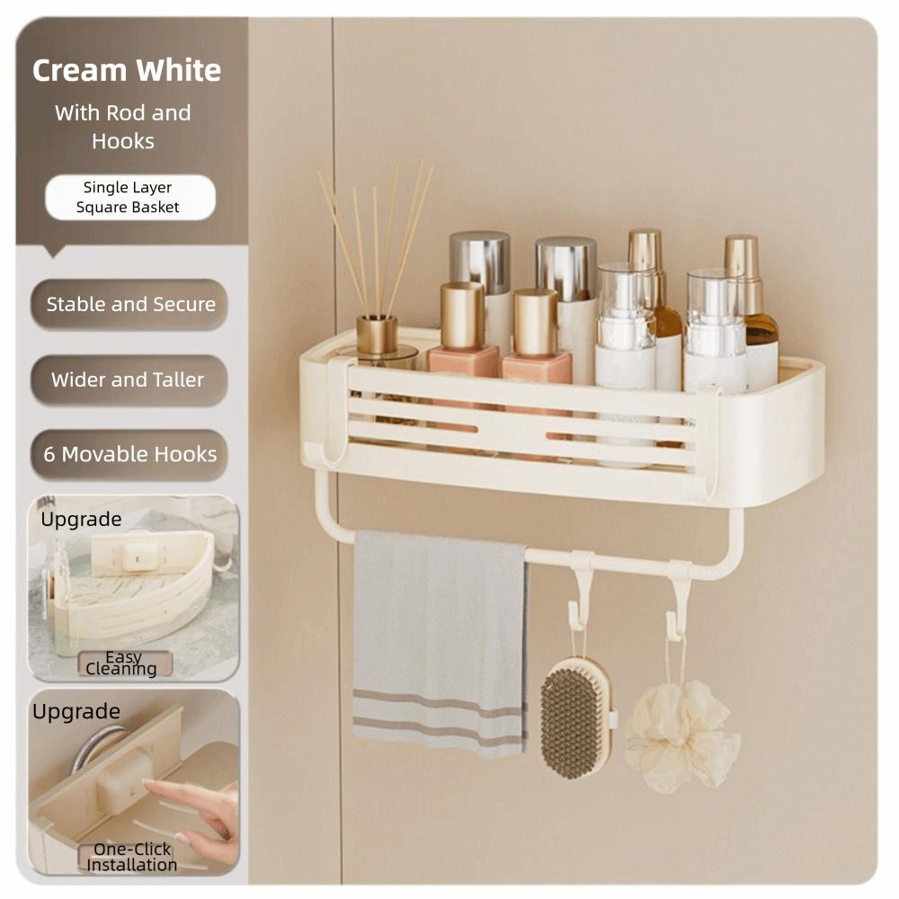 Suction Cup Shower Shelf Towel Bar Bathroom Storage Space Saving Corner Rack  Home Decor