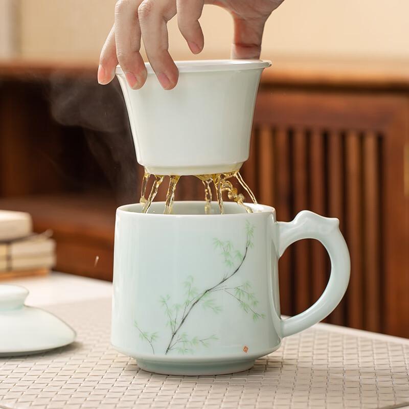 Changnan Jingdezhen Ceramic Tea Cup with Separate Infuser Lid, Business Meeting Cup for Office Use, Customizable with Logo Engraving