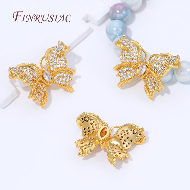 18K Gold Plated with Zircon Butterfly Beads Accessories,Spacers For Beads DIY Bracelets&Necklaces Jewelry Making Supplies