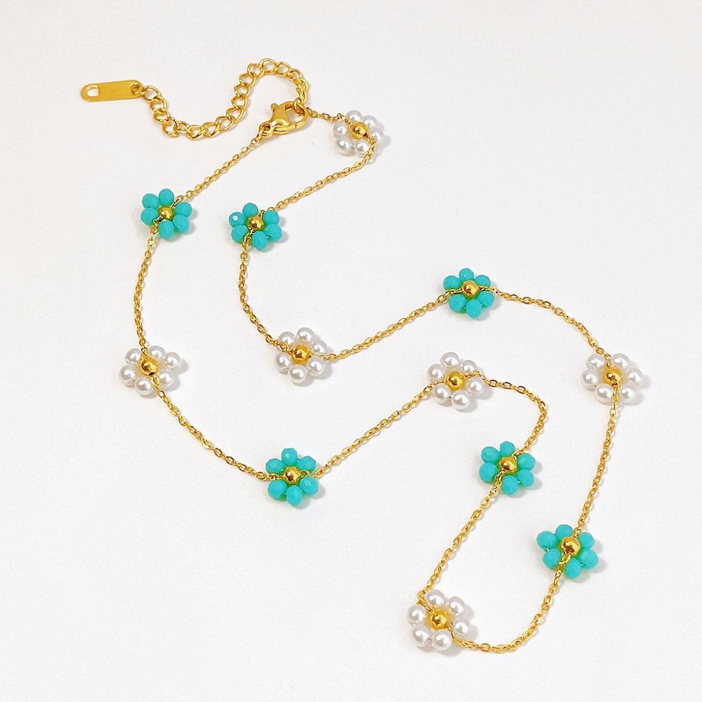 Fashion Personality Design Crystal Flower Necklace Light Luxury Popular Temperament Titanium Steel Clavicle Chain Female Versatile