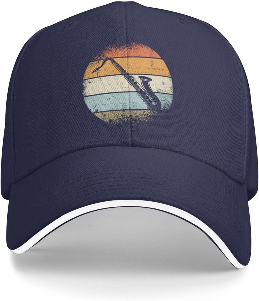 Retro Saxophone Sunset Print Baseball Cap Vintage Adjustable Cotton Casual Hat for Unisex Adults