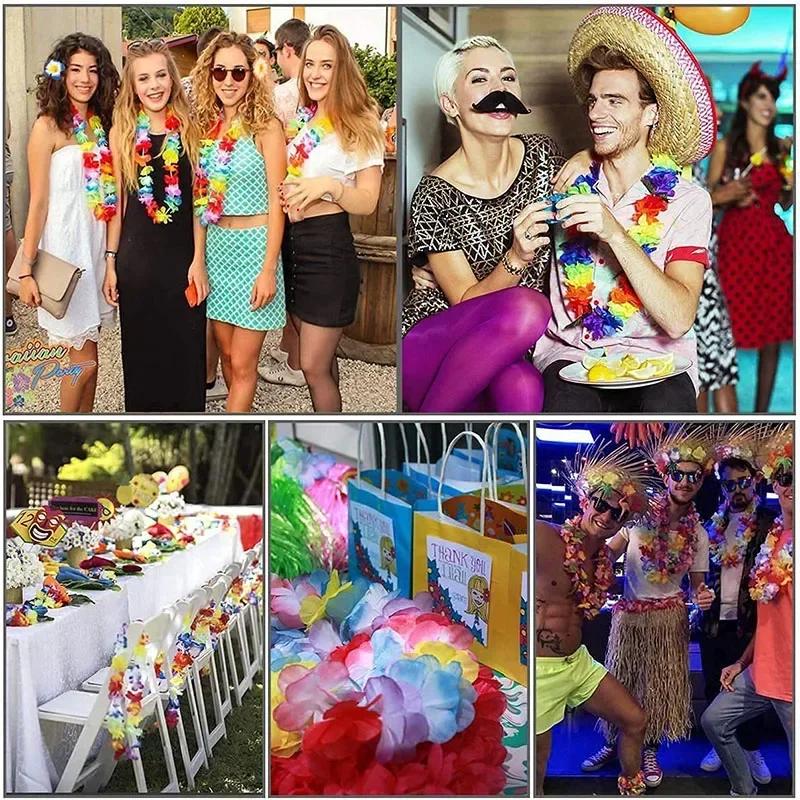 12/24/48PCS Artificial Flower Lei Necklace Tropical Party Decor for Beach Wedding Birthday Luau Summer Festival Photo Props