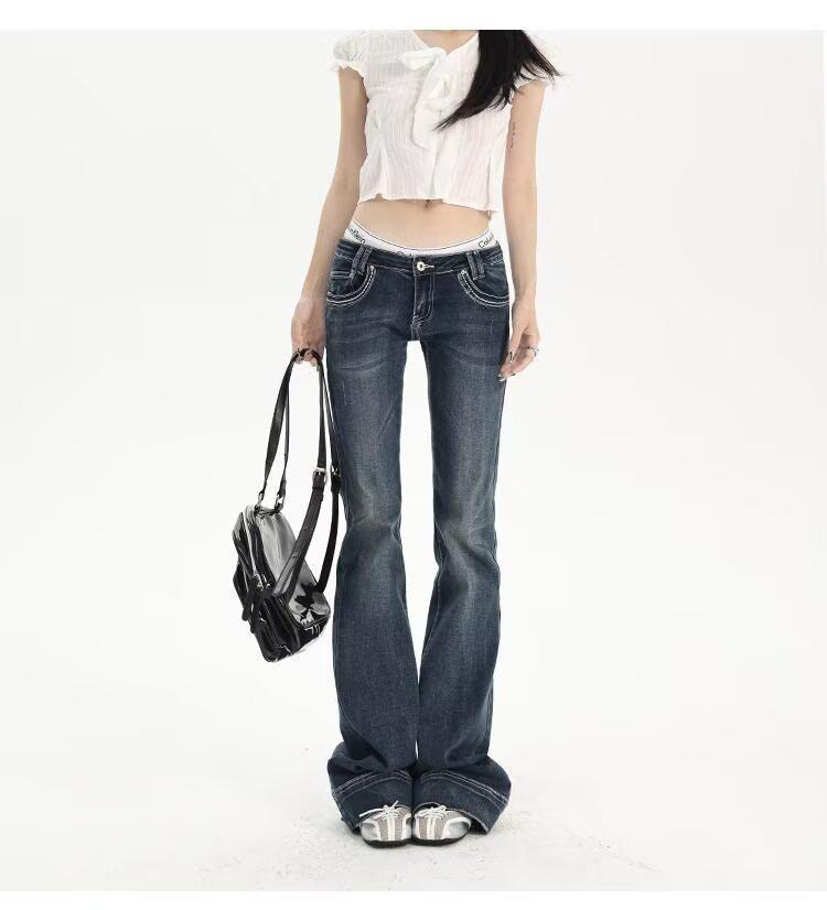 Dámské retro modré džíny s vysokým pasem a mikro rozšířenými nohavicemi - Podzimní strečový zeštíhlující styl