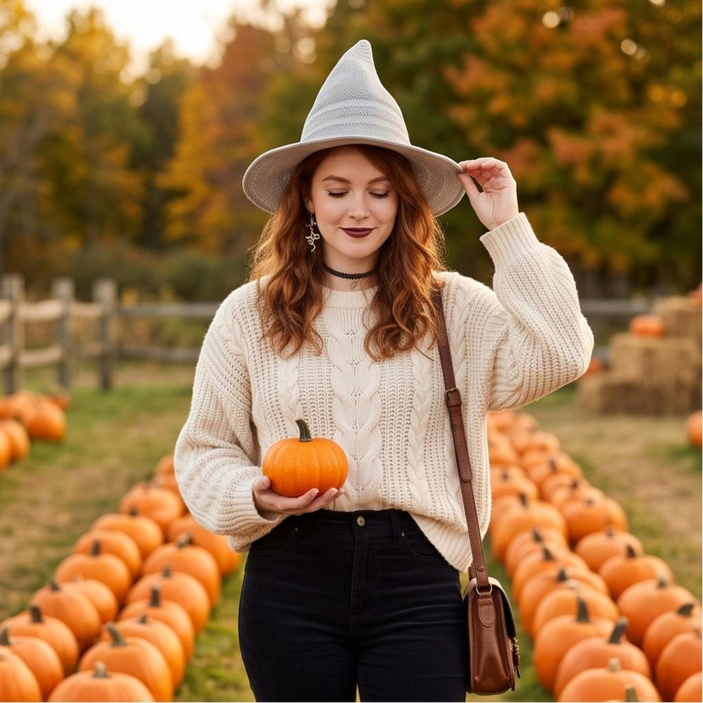 Foldable Knit Pointed Witch Hat for Halloween - Size