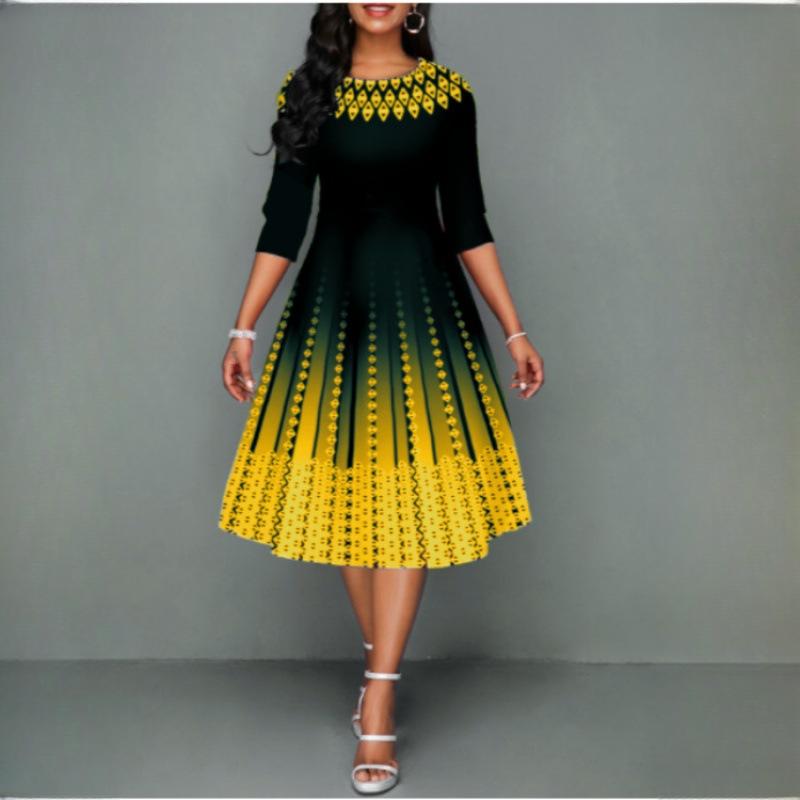 

IHUASU Женские платья с позиционирующим принтом, темпераментные, с рукавом средней длины, по талии XXXXXL золотой