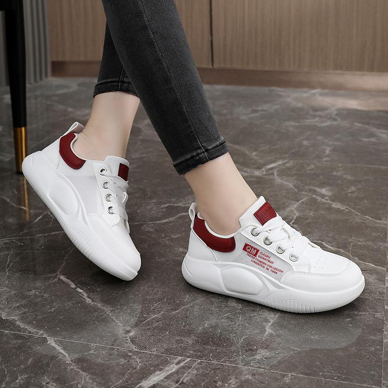 Xq5808 Hvite sko Dames Mesh Pumps Damesneaker Damesko Utstanset Pustende Meshsko Tykk Såle Høydeøkende