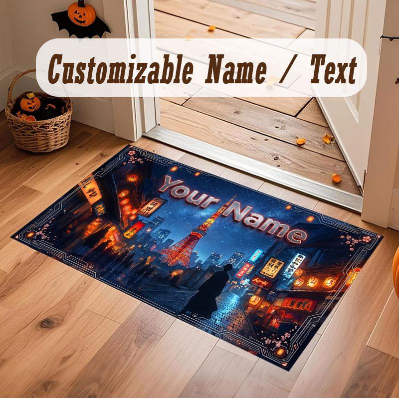 Neon Colorful Theme Crystal Velvet Floor Rug Personalized Custom Name Text Warm Carpet Home Decoration
