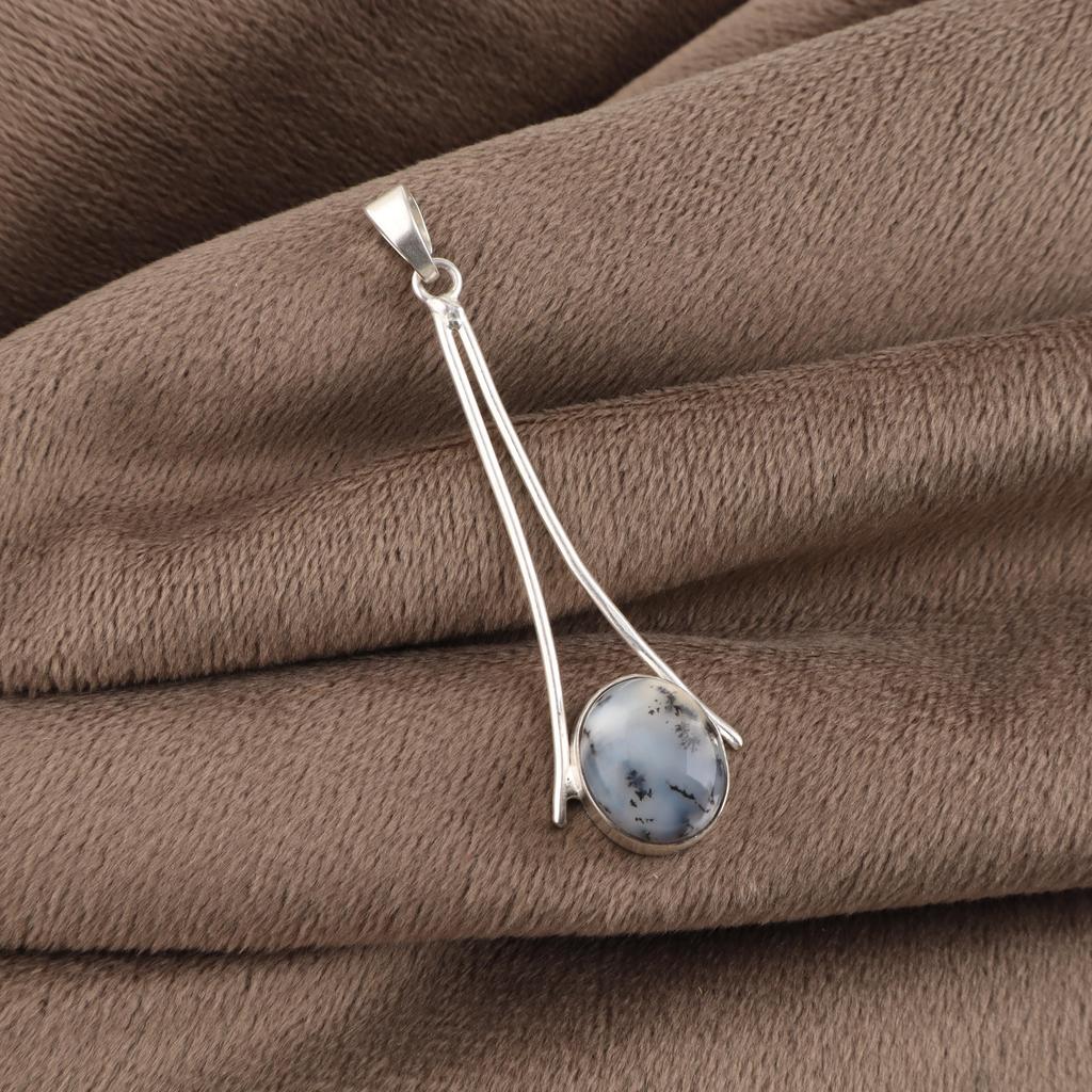 Dendritic Opal Gemstone 925 Sterling Silver Handmade Jewelry Designer Women's Pendant 1.79" PP-69-36