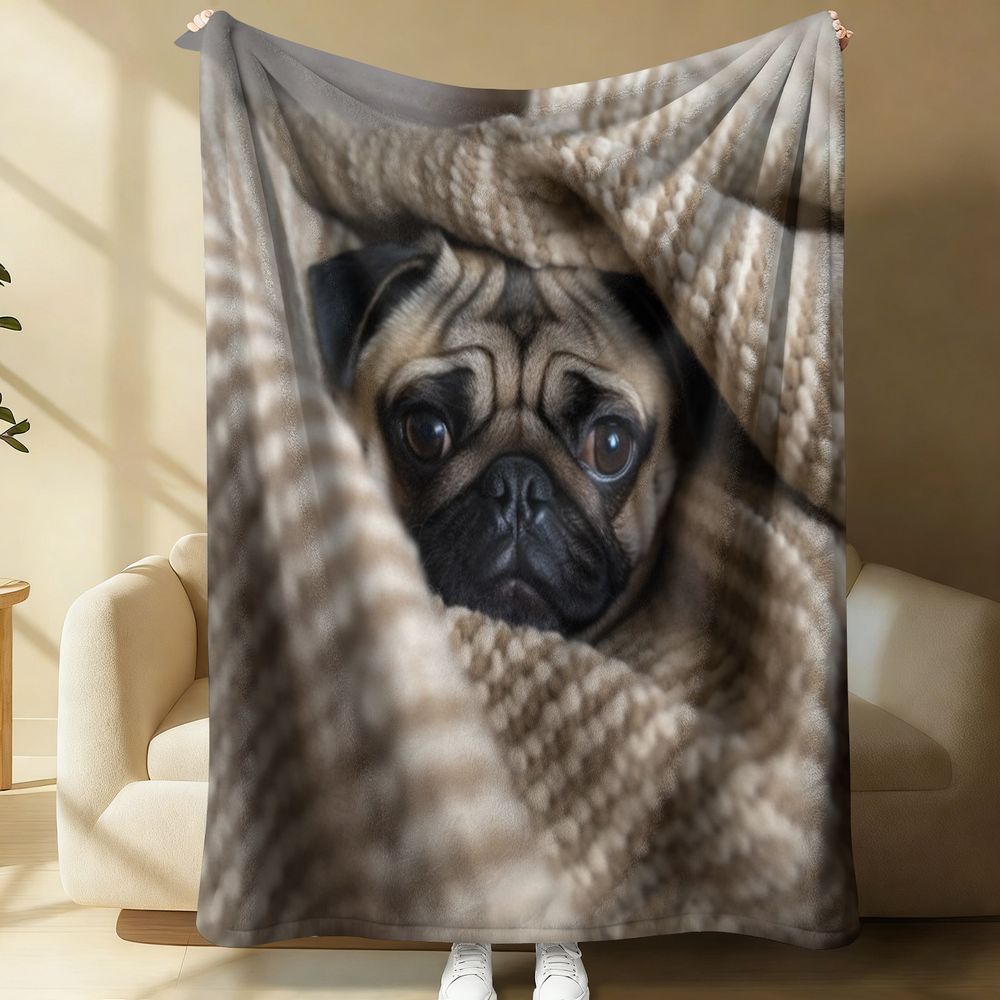 Cozy Pug Printed Flannel Blanket Soft Warm Throw Blanket for Couch Bed Cute Dog Pet Gift Blanket Decorative Home Decor 75X95CM