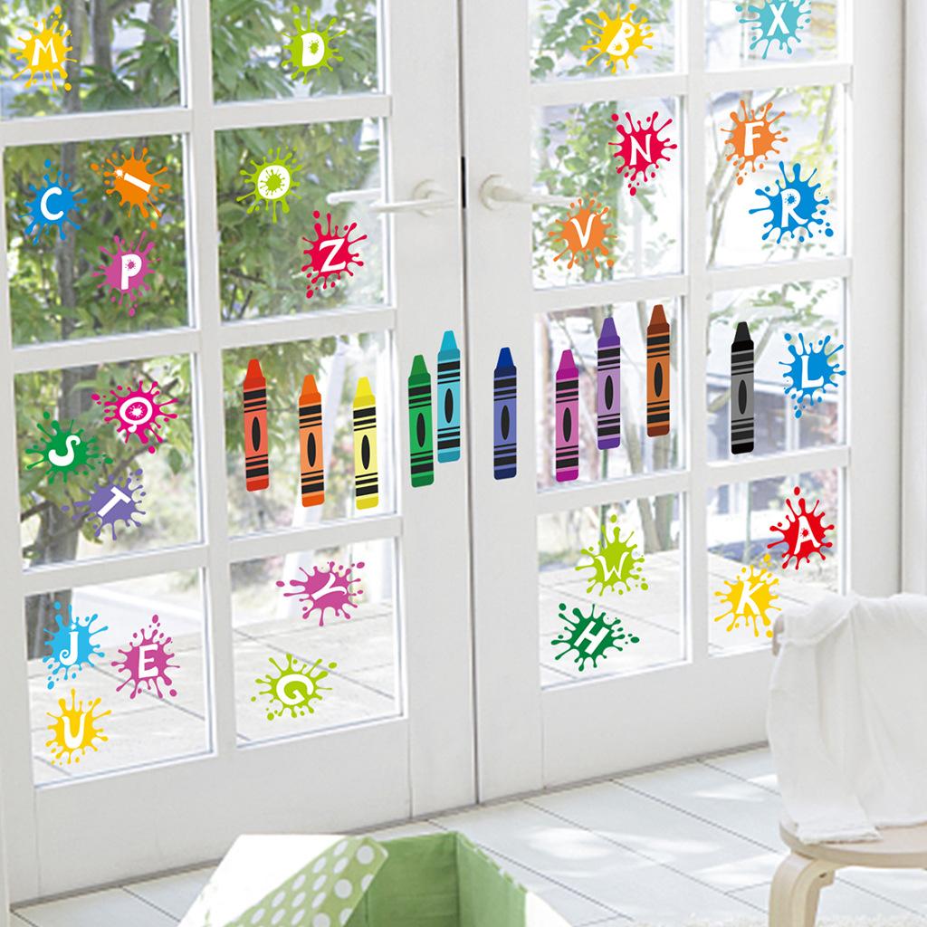 Colorful Crayon Alphabet Wall Stickers, Educational ABC Letters Removable Decals for Kids Room Nursery Learning Decor