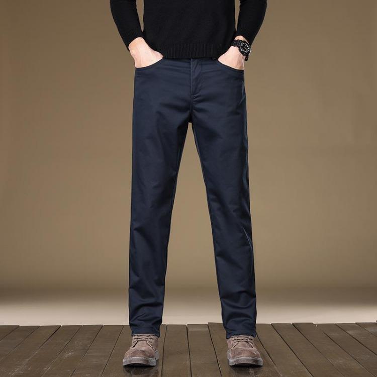 Men Elastic Straight Leg Pants Comfortable Wrinkle Resistant Business Casual Spring Autumn 29 сапфир синий