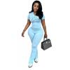 Womens Street Style Printed Short Sleeve Hooded Tracksuit Set Casual Sportswear