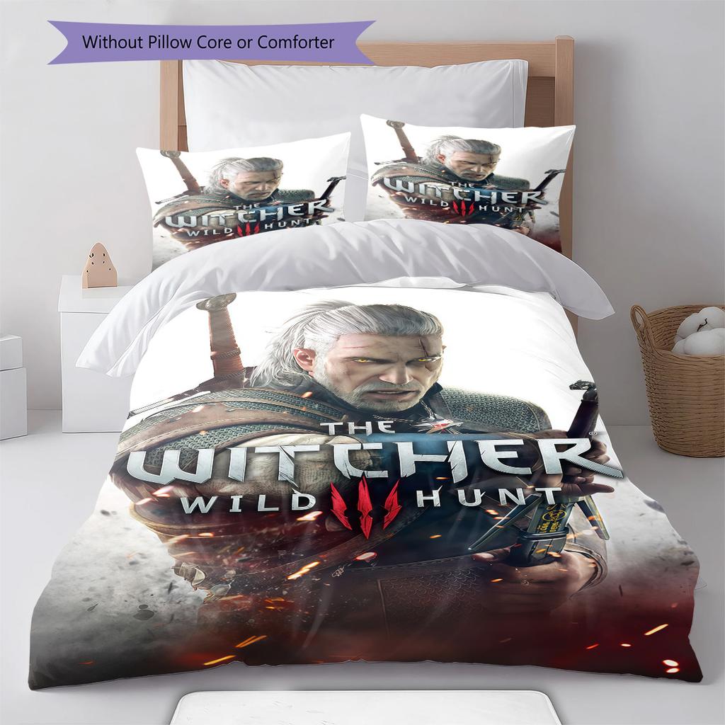 The Witcher Poster Bedding Quilt Set Quilt Cover Pillowcase Home Decoration Birthday Gift (1 * Duvet Cover + 2 * Pillowcase, Without Core)