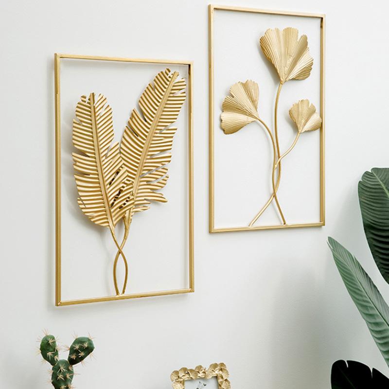 1PC Hot Sofa Hintergrund Wand Blatt Form Wohnzimmer Metall Eisen Ginkgo Blatt Wand Hängen Ornamente