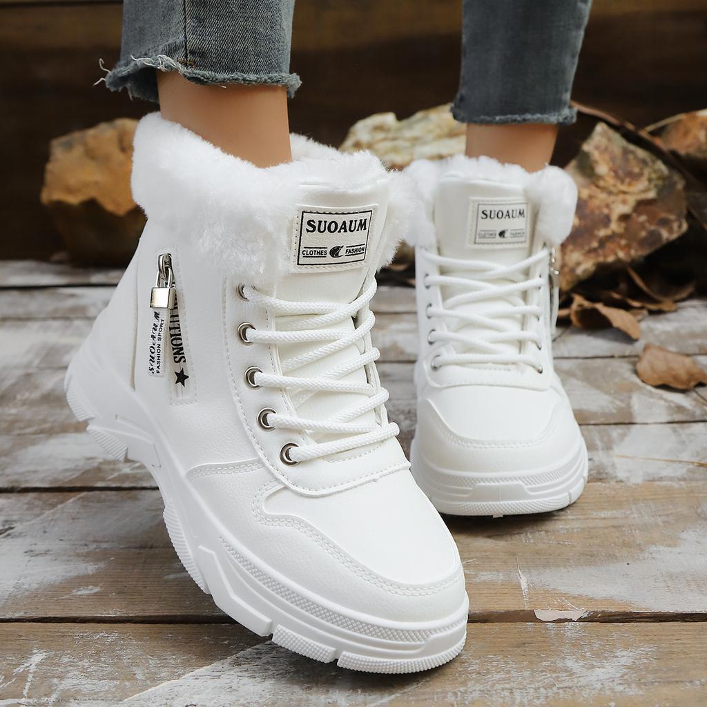 Women's lightweight comfortable cold warm padded snow boots non-slip wear-resistant outdoor casual sneakers high-top Martin cotton boots