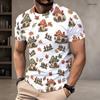 Men Plus Size Round Neck Short Sleeve T Shirt Mushroom House Printed White Pullover